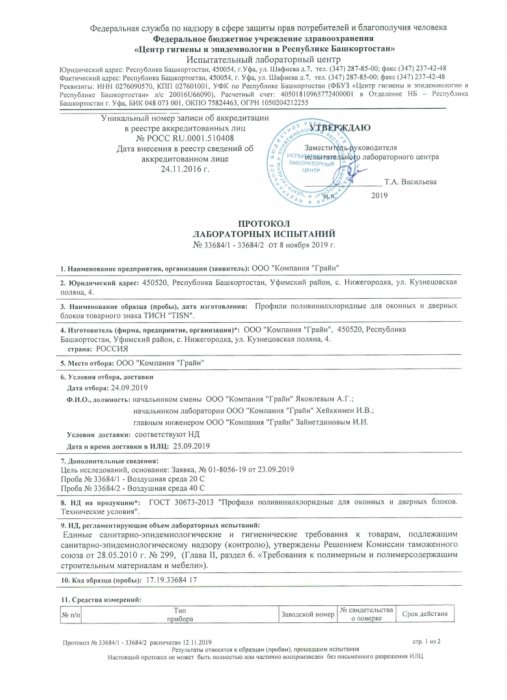 Санитарно-эпидемиологический сертификат Tisn, стр.1